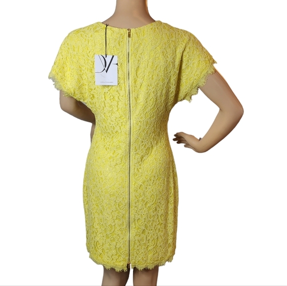 NWT Diane Von Furstenberg yellow lace Wanda Mini dress.  Size 8 - Picture 2 of 16